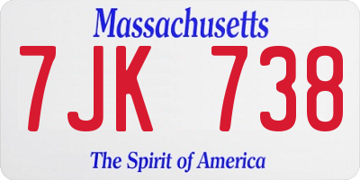 MA license plate 7JK738