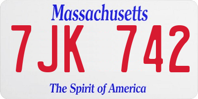 MA license plate 7JK742