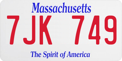 MA license plate 7JK749
