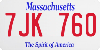 MA license plate 7JK760