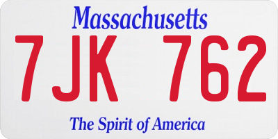 MA license plate 7JK762