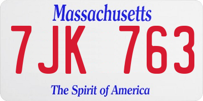 MA license plate 7JK763