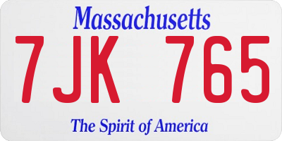 MA license plate 7JK765