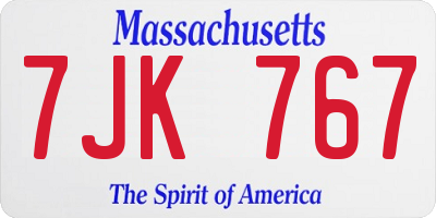 MA license plate 7JK767
