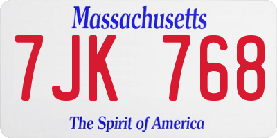 MA license plate 7JK768