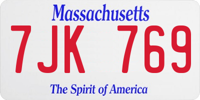 MA license plate 7JK769