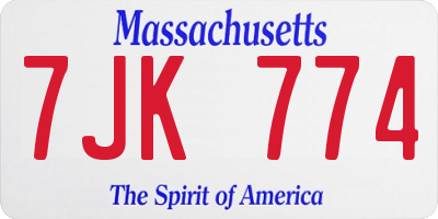 MA license plate 7JK774