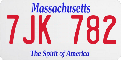 MA license plate 7JK782