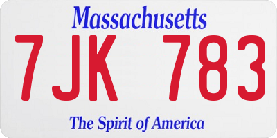 MA license plate 7JK783