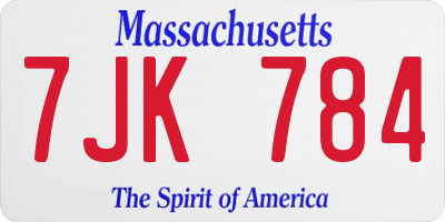 MA license plate 7JK784