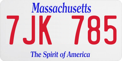 MA license plate 7JK785