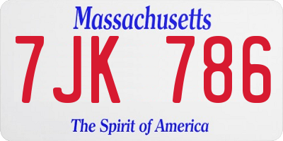 MA license plate 7JK786