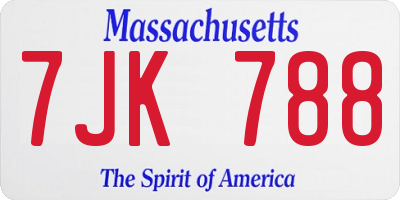 MA license plate 7JK788