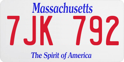 MA license plate 7JK792