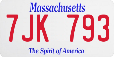 MA license plate 7JK793