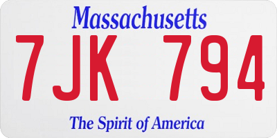 MA license plate 7JK794