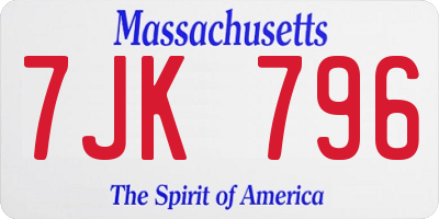 MA license plate 7JK796