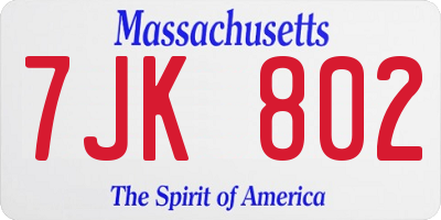 MA license plate 7JK802