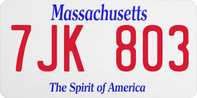 MA license plate 7JK803