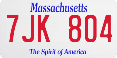 MA license plate 7JK804