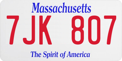 MA license plate 7JK807