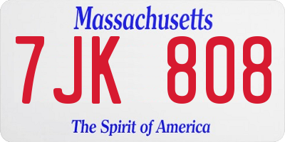 MA license plate 7JK808