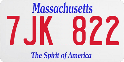 MA license plate 7JK822