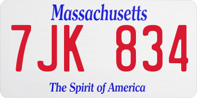 MA license plate 7JK834