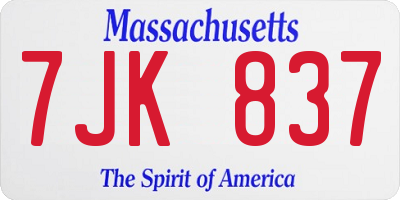 MA license plate 7JK837