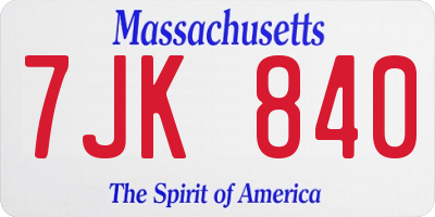 MA license plate 7JK840