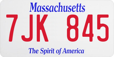 MA license plate 7JK845