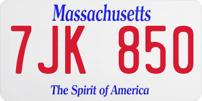 MA license plate 7JK850