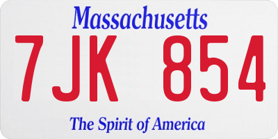 MA license plate 7JK854