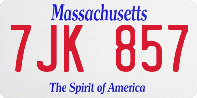 MA license plate 7JK857