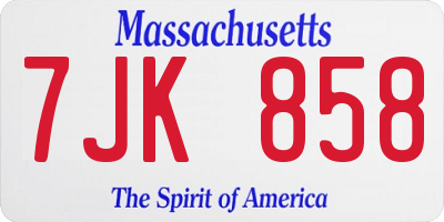 MA license plate 7JK858