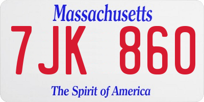 MA license plate 7JK860