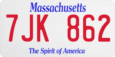 MA license plate 7JK862