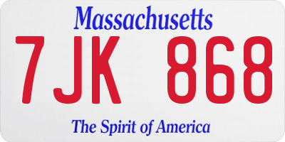 MA license plate 7JK868