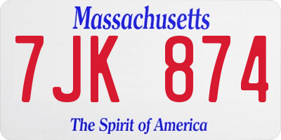 MA license plate 7JK874