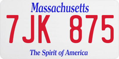 MA license plate 7JK875