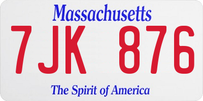 MA license plate 7JK876