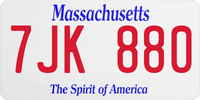MA license plate 7JK880