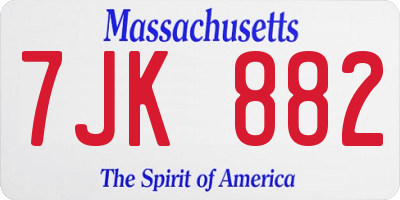 MA license plate 7JK882