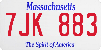 MA license plate 7JK883