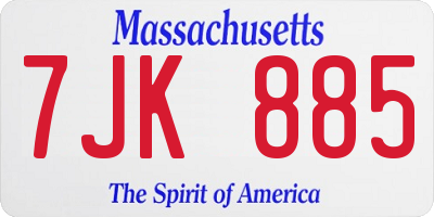 MA license plate 7JK885