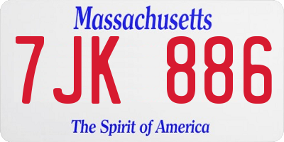 MA license plate 7JK886