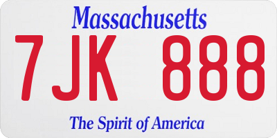 MA license plate 7JK888
