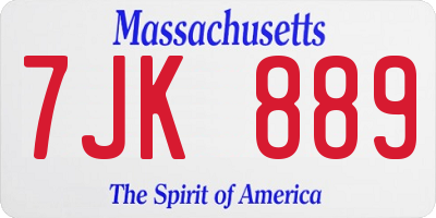 MA license plate 7JK889