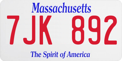 MA license plate 7JK892