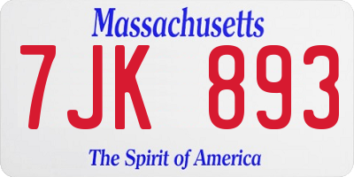 MA license plate 7JK893